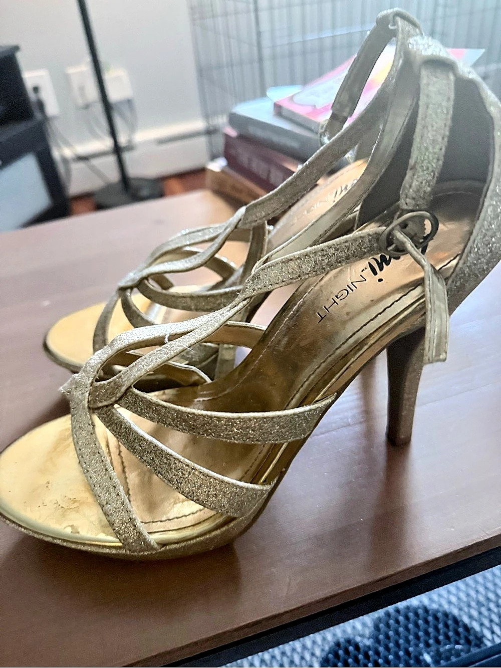 Michael Kors Strappy Glitter Heels in Gold